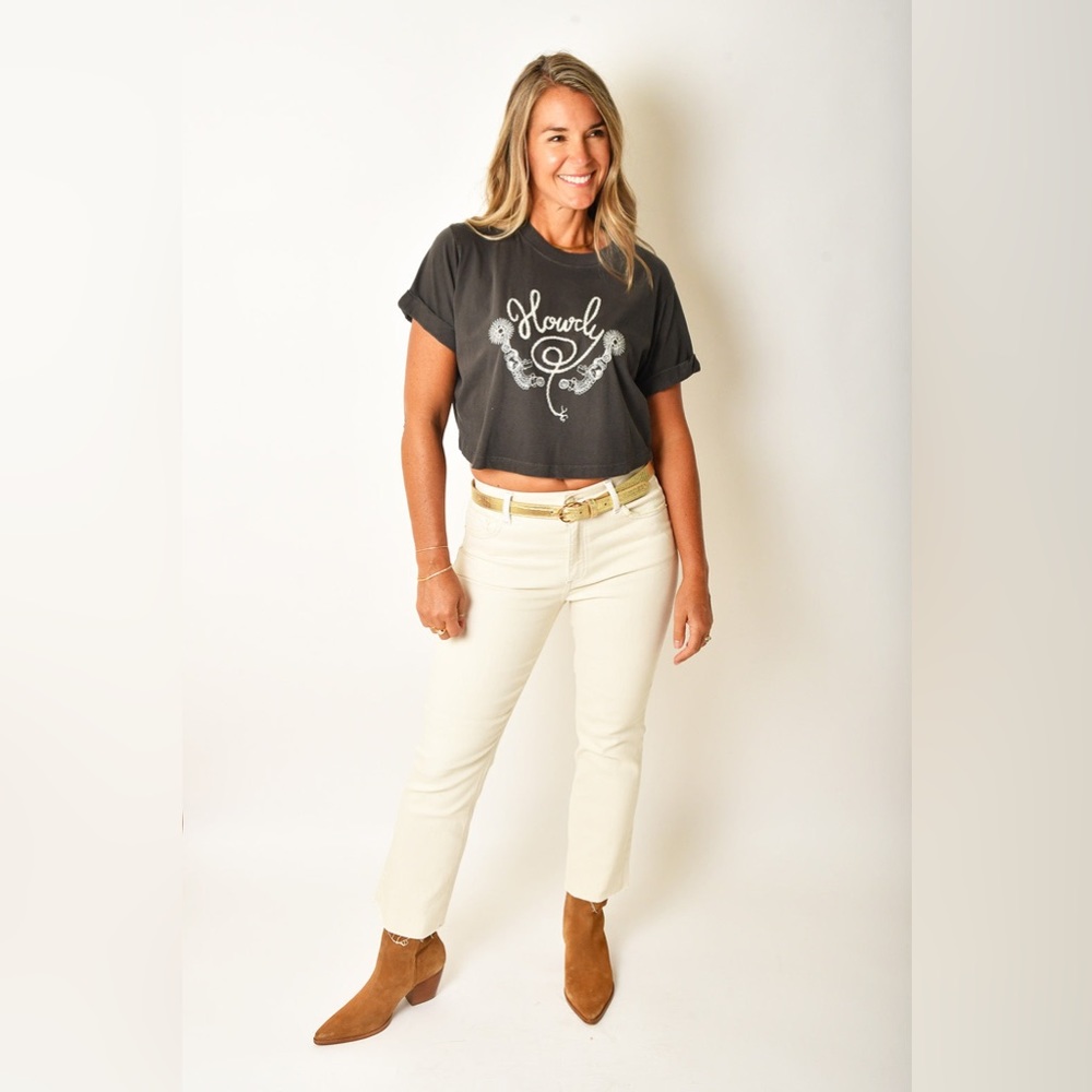 NWT Girl Dangerous Howdy Roll Sleeve Crop Tee Charcoal Size M